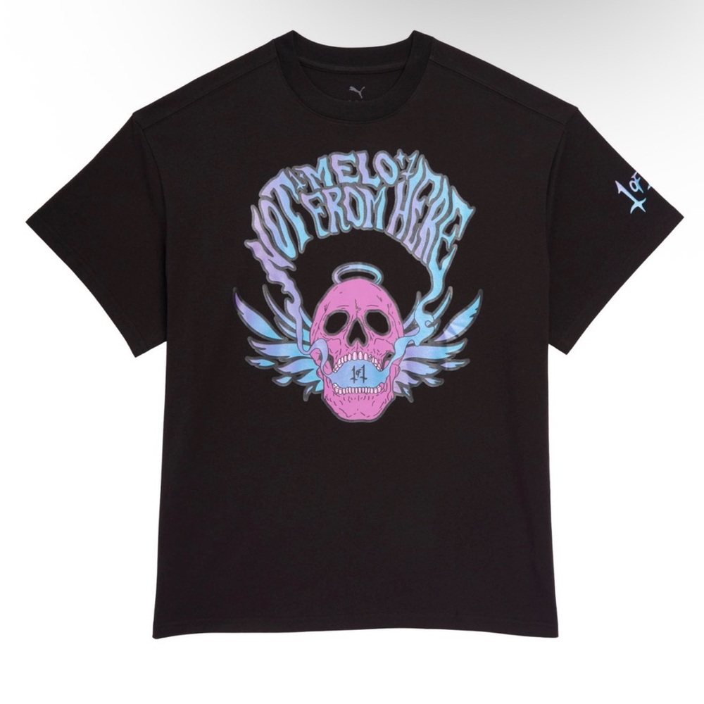 Puma Black Tee with Pink Skull Graphic